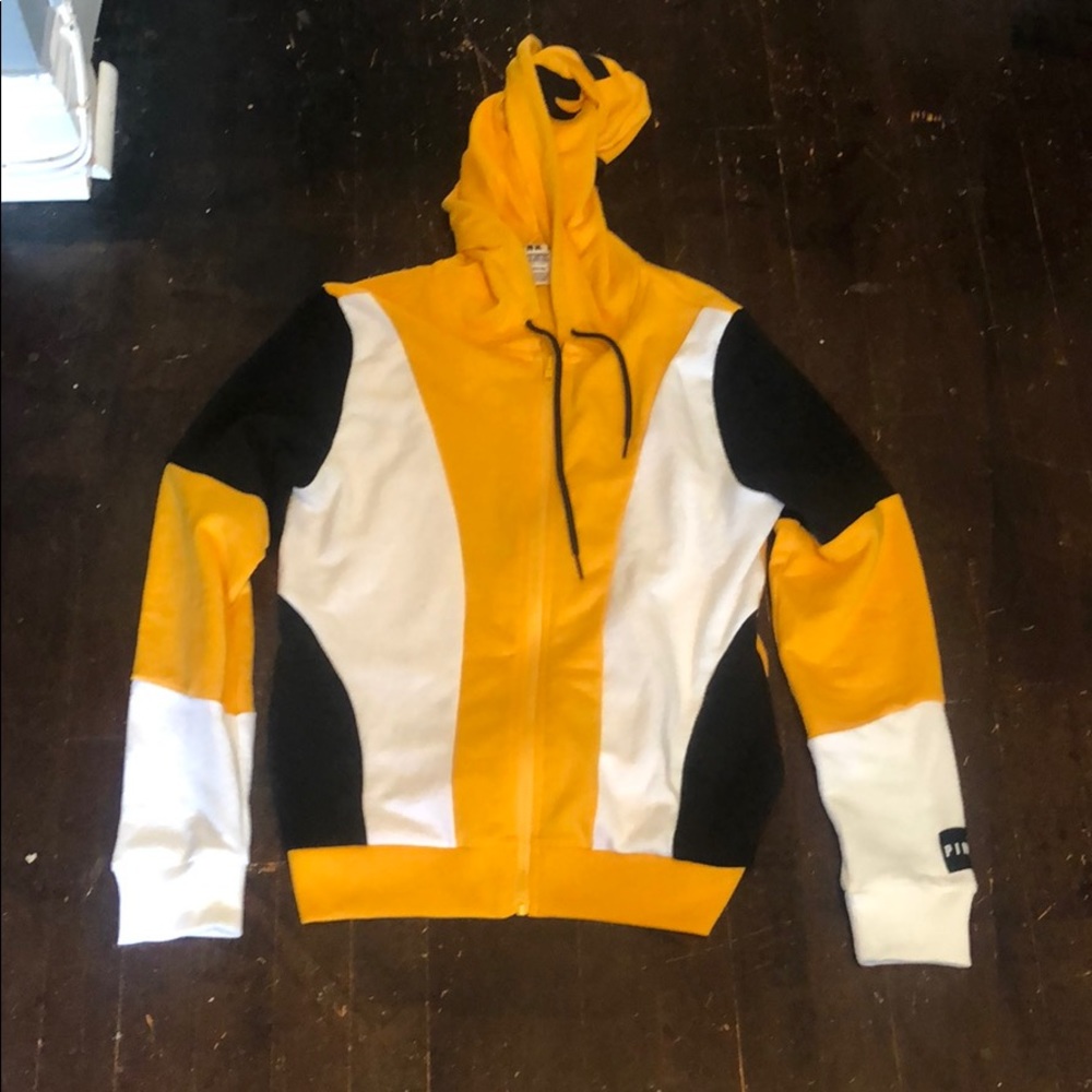 yellow VS color block zip up